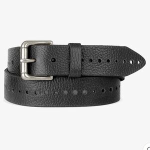 Black Leather Textured Belt with Silver Buckle